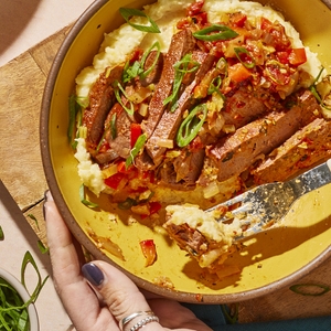 Meati™ Classic Steak Grillades and Two-Cheese Grits recipe